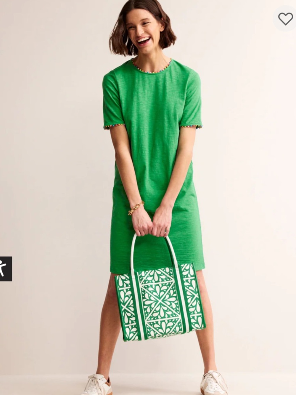 Boden Ali Pom Sleeve Dress Green Tambourine SZ 8 - Picture 4 of 6